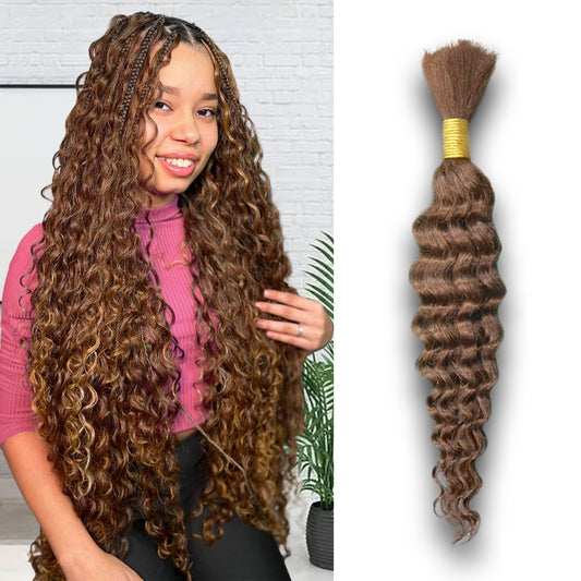Human Braiding Hair 18 Inch 100 g 2 Bundle Deep Water Wave Bulk Human Hair for Braiding Curly Human Hair for Boho Braids Wet and Wavy Human Hair Extensions No Weft Micro Braiding Hair #30 Brown