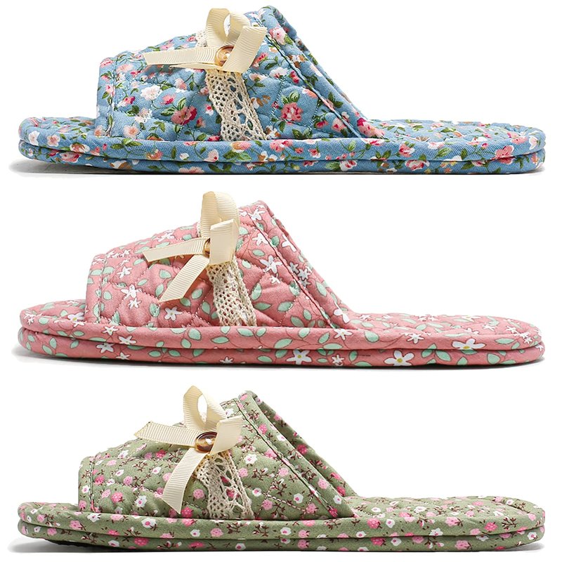 3 Pairs Floral Cotton House Slippers for Women, Open Toe Indoor Slippers Comfortable Washable Portable Foldable Guest Travel Hotel Airplane Spa Slippers (Light Floral, 9-10.5, Adult, Women, 9, Numeric Range, US Footwear Size System, 10.5, Medium)
