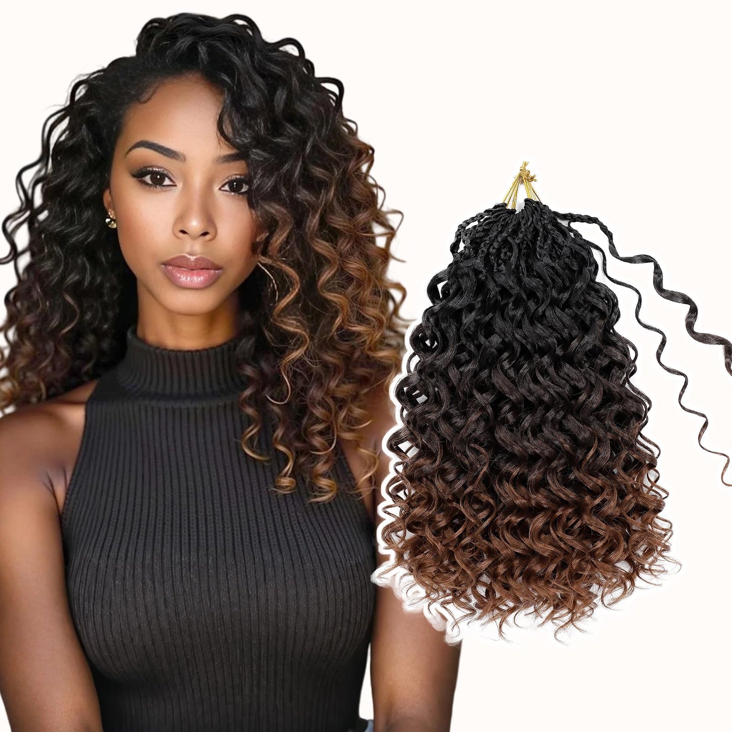 Aoisvk Pre looped GoGo Curl Crochet Hair 12 Inch 8pcs Curly Crochet Hair for Women Pre twisted Boho Box Braids with Curly Ends Water Wave Synthetic Hair Extensions Ombre Dark Brown to Brown 1B/4/30