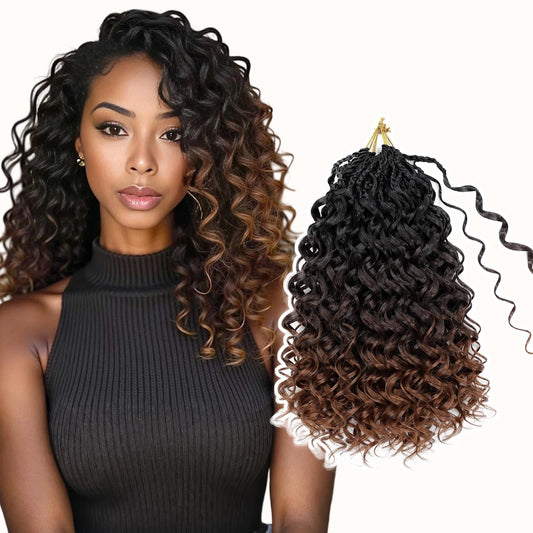 Aoisvk Pre looped GoGo Curl Crochet Hair 12 Inch 8pcs Curly Crochet Hair for Women Pre twisted Boho Box Braids with Curly Ends Water Wave Synthetic Hair Extensions Ombre Dark Brown to Brown 1B/4/30