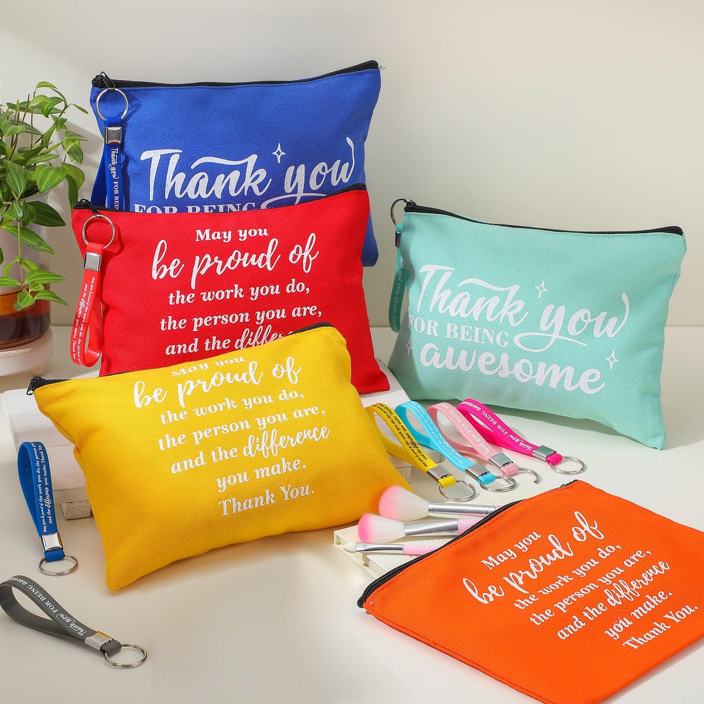 Panelee 48 Pcs Graduation Inspirational Gifts Bulk Makeup Cosmetic Bag with Zipper Keychain Bibles Employee Appreciation Makeup Bags Motivational Gift for Ladies Women Teacher Coworker Gift