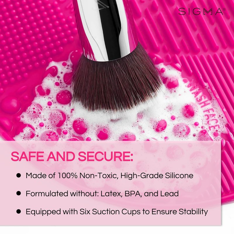 Sigma Beauty Sigma Spa® Express Brush Cleaning Mat (Pink) — Silicone Makeup Brush Cleaning Mat with Suction Cups for Cleaning Makeup Brushes, Compact Design Fit for Any Travel Makeup Kit