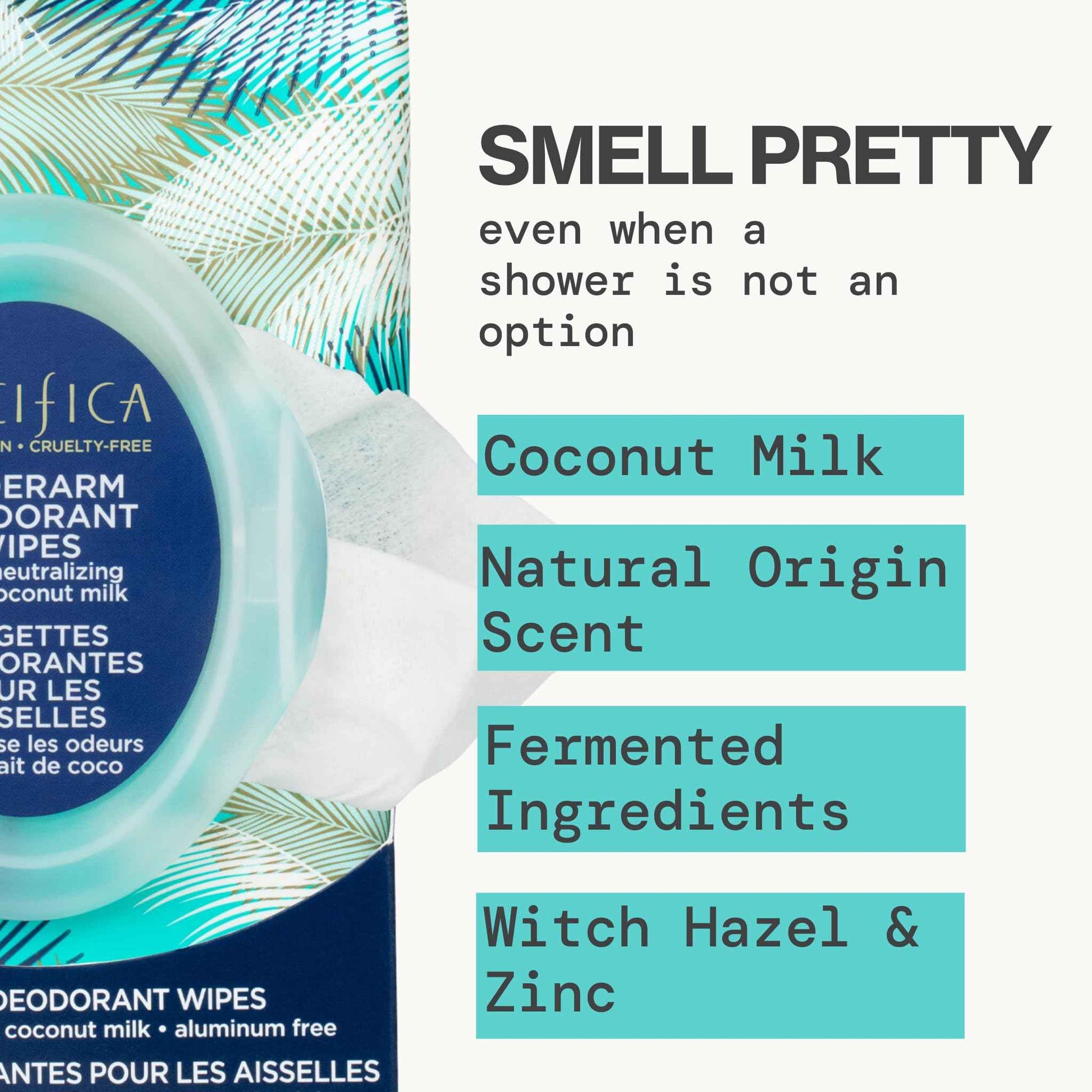 Pacifica Beauty Coconut Milk & Essential Oils Underarm Deodorant Wipes, Helps Remove Odor, Aluminum-Free, Vegan & Cruelty-Free, 30 Wipes (2-Pack)