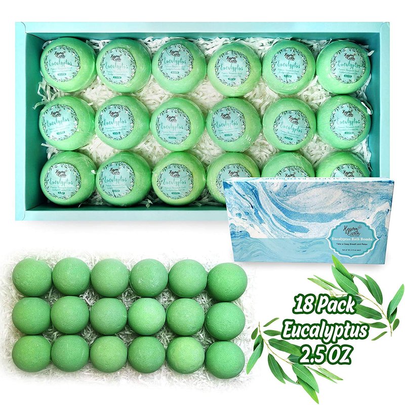 Bath Bomb Gift Sets for Men. 18 Therapeutic Spearmint Eucalyptus Bath Bombs for Sore Muscles. Best Mens Bath Bomb Gift Box for Him & Her