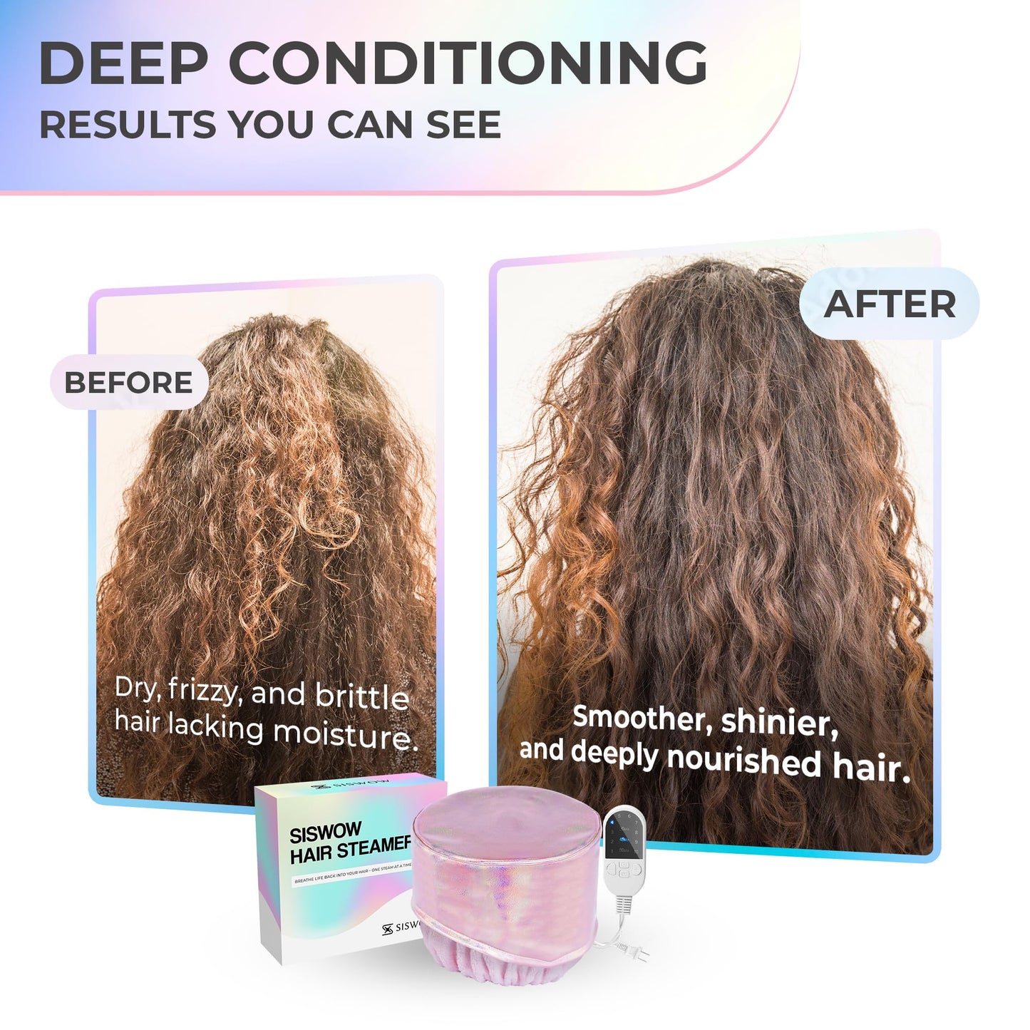SISWOW Heat Cap for Deep Conditioning w/10-level Heats Up Quickly, Hair Steamer for Natural Black Hair Home Use - Thermal Heat Cap for Treatment, Great for Deep Conditioner - Portable, Waterproof