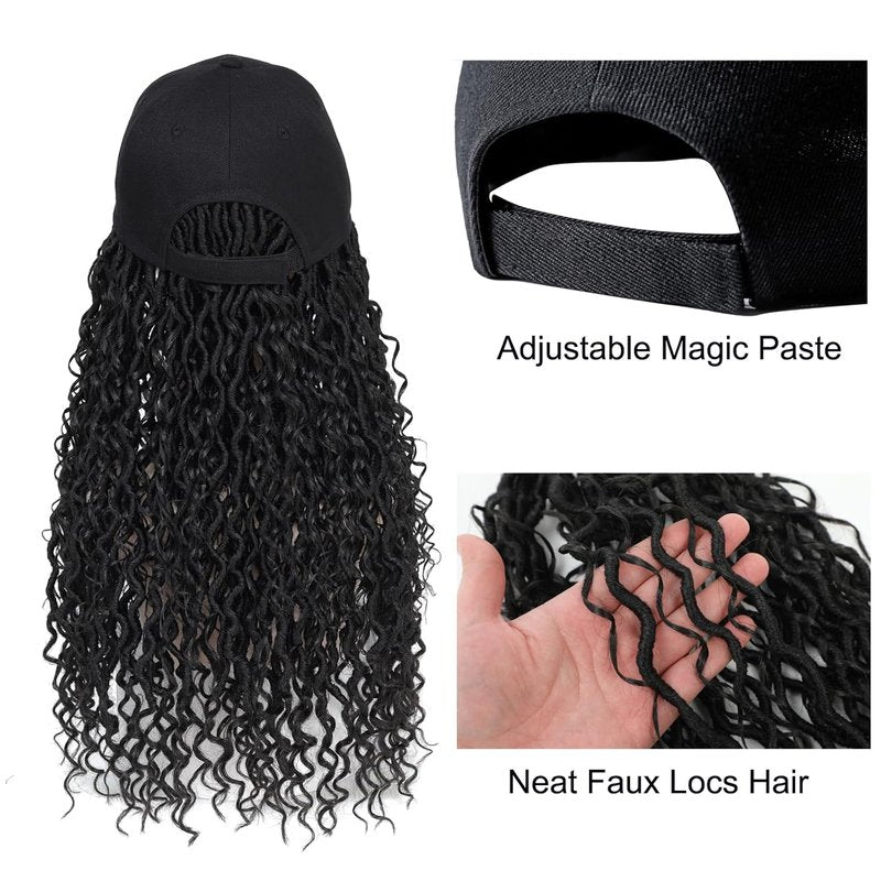 Goddess Faux Locs Wig - Curly Ends Synthetic Crochet Braids | 18-Inch Black Cap