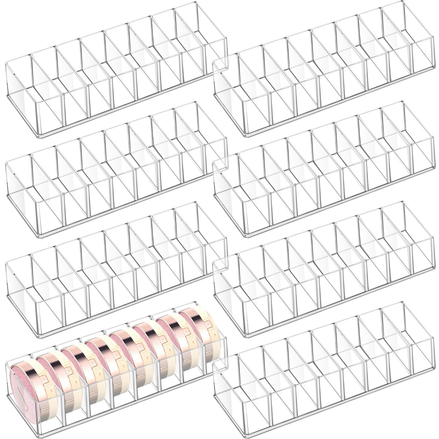 Tuanse 8 Pcs Acrylic Makeup Compact Organizer Detachable 8 Spaces Clear Vanity Drawer Organizer Eyeshadow Palette Storage for Lipstick Highlighter, Skincare Cosmetic Display Cases for Bathroom
