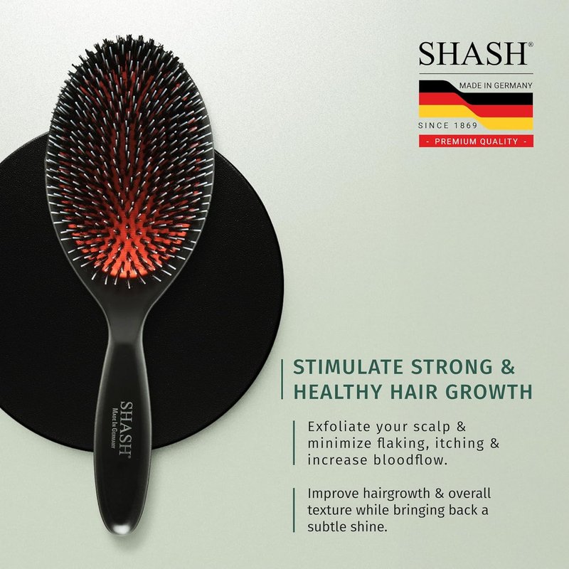 Boar Bristle Hair Brush - Handmade in Germany | Nylon & First Cut Bristles for Normal to Thick Hair - Gently Detangles & Softens (Large)