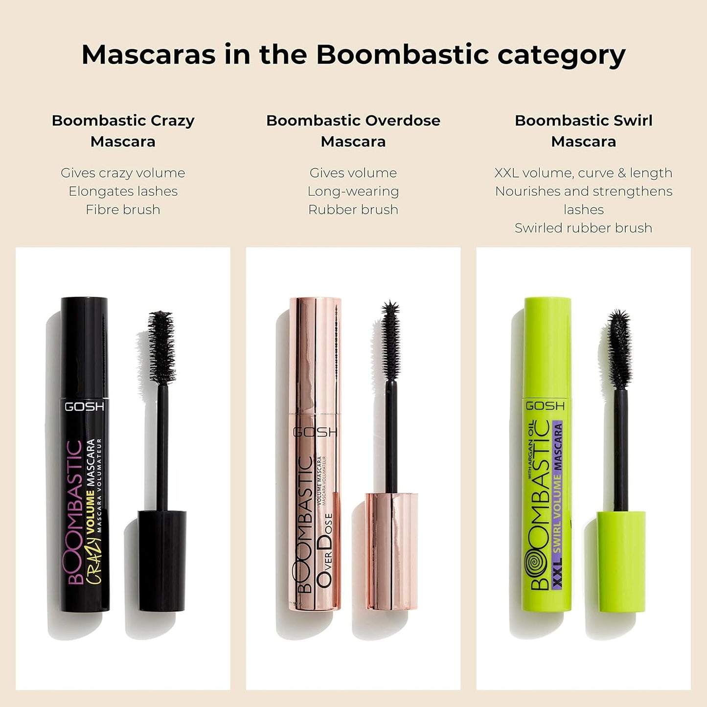 GOSH Boombastic Mascara - Extreme Volume & Long-lasting Formula | Precise XL Brush, 001 Black
