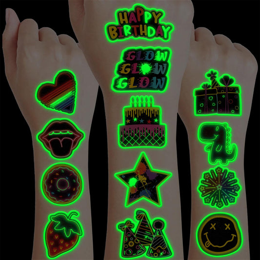 96 PCS Neon Luminous Glow in the Dark Temporary Tattoos - 8 Sheets