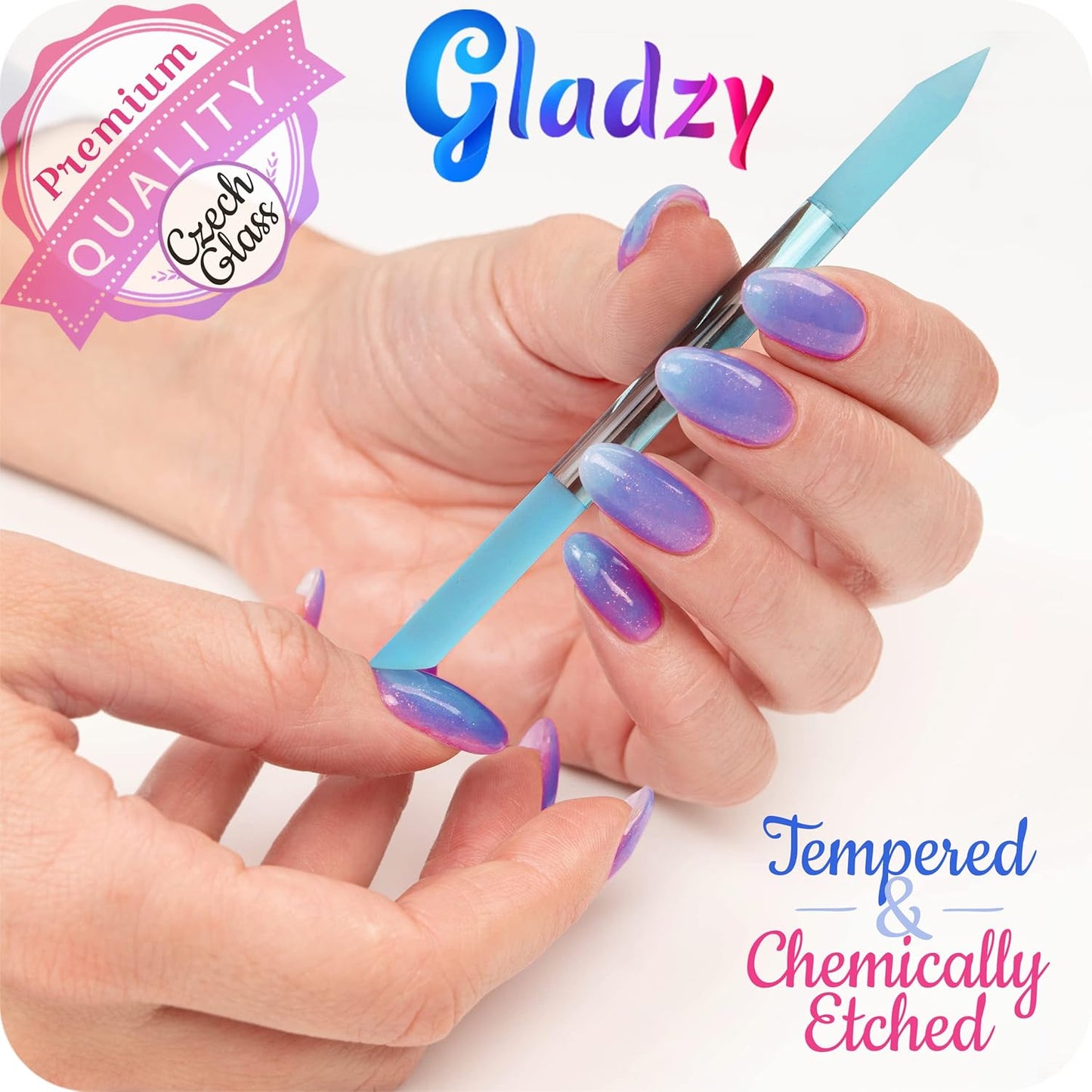 Czech Glass Nail File Set - Professional Multifunctional Nail Shiner & Callus Remover | Etched Surface, Durable Design