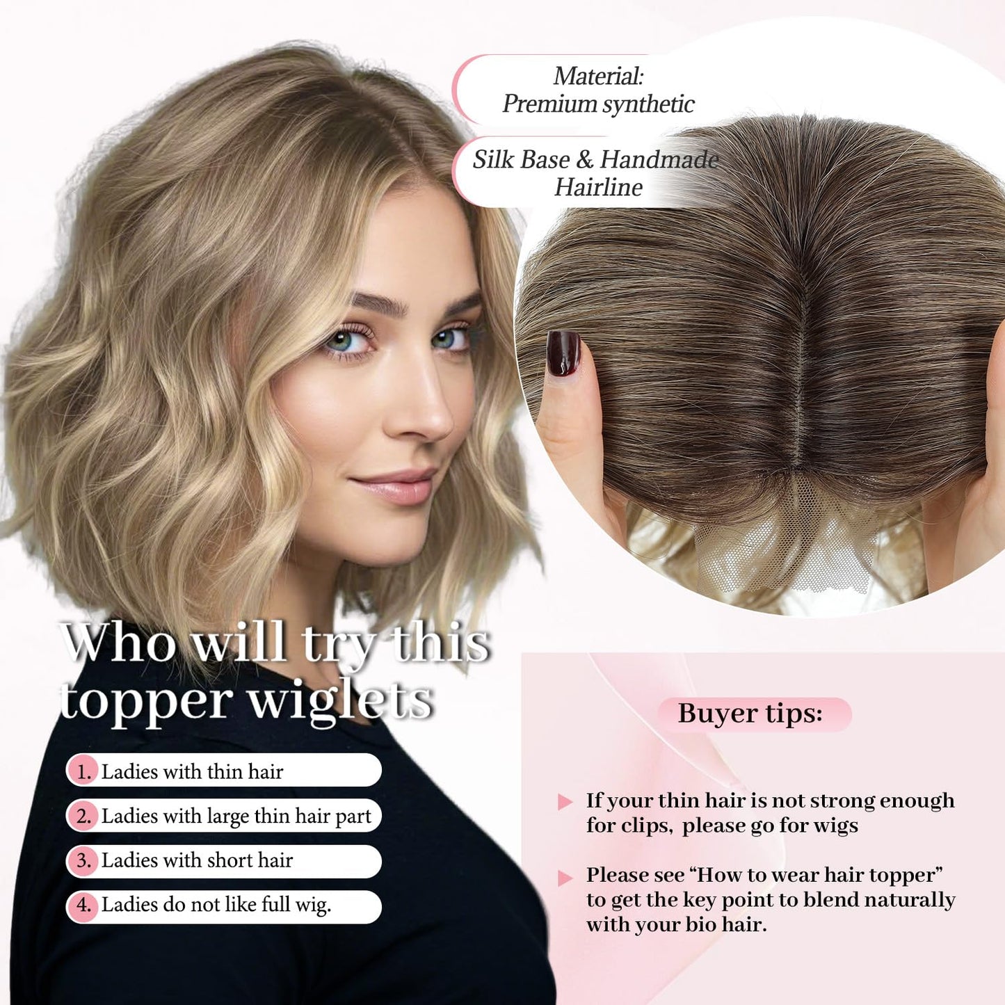 MORICHY Short Wavy 10 Inch Hair Topper for Women, Lightweight & Breathable Wiglet for Thinning Hair with 6.5"x6.5" Base, Instantly Adds Volume and Coverage