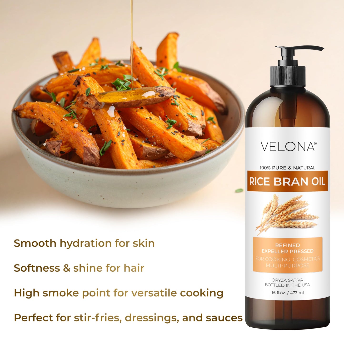 velona Rice Bran Oil 32 Fl Oz | 100% Pure and Natural Carrier Oil | Refined, Expeller Pressed | Cooking, Face, Hair, Body & Skin Care | Use Today - Enjoy Results