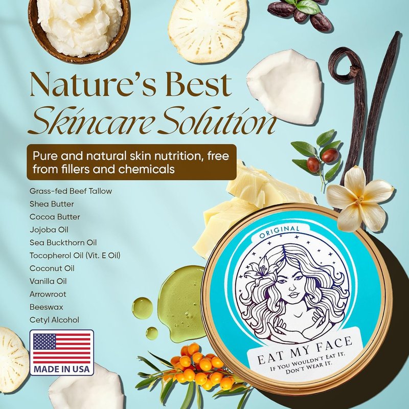Grass Fed Beef Tallow Moisturizer - Organic Deep Moisturizer for Dry & Sensitive Skin | Face, Body & Hands, 4 fl oz