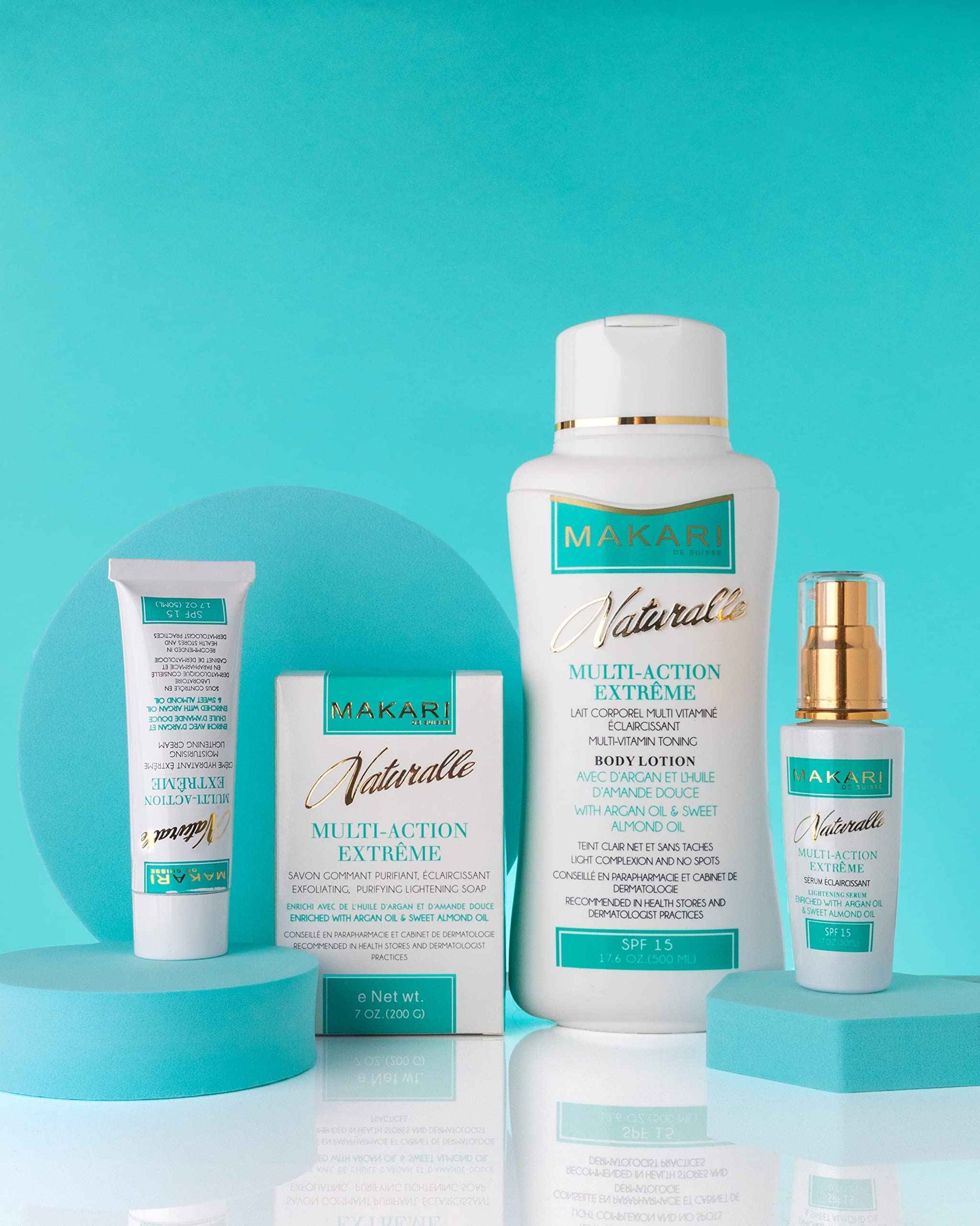 Makari Naturalle Multi-Action Extreme Skin Brightening Serum (1.7 oz) | Brightening Treatment for Dark Spots and Under Eye Circles | Moisturizer for Dry and Irritated Skin with Argan Oil and SPF 15