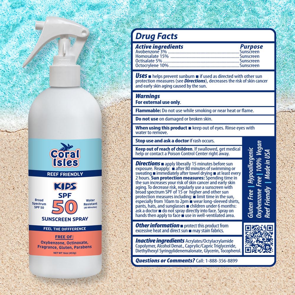 Coral Isles SPF 50 KIDS Spray Reef Compliant Broad Spectrum 16 Fl Oz