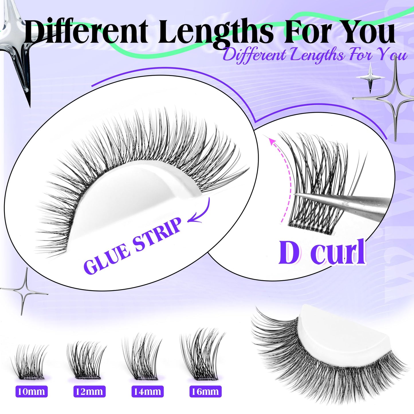 wiwoseo Self Adhesive Lashes Clear Band Lashes Clusters No Glue Needed Self Adhesive Lash Clusters Pre Glued Eyelash Clusters Press on Lashes Resuable Eyelash Extensions without Glue