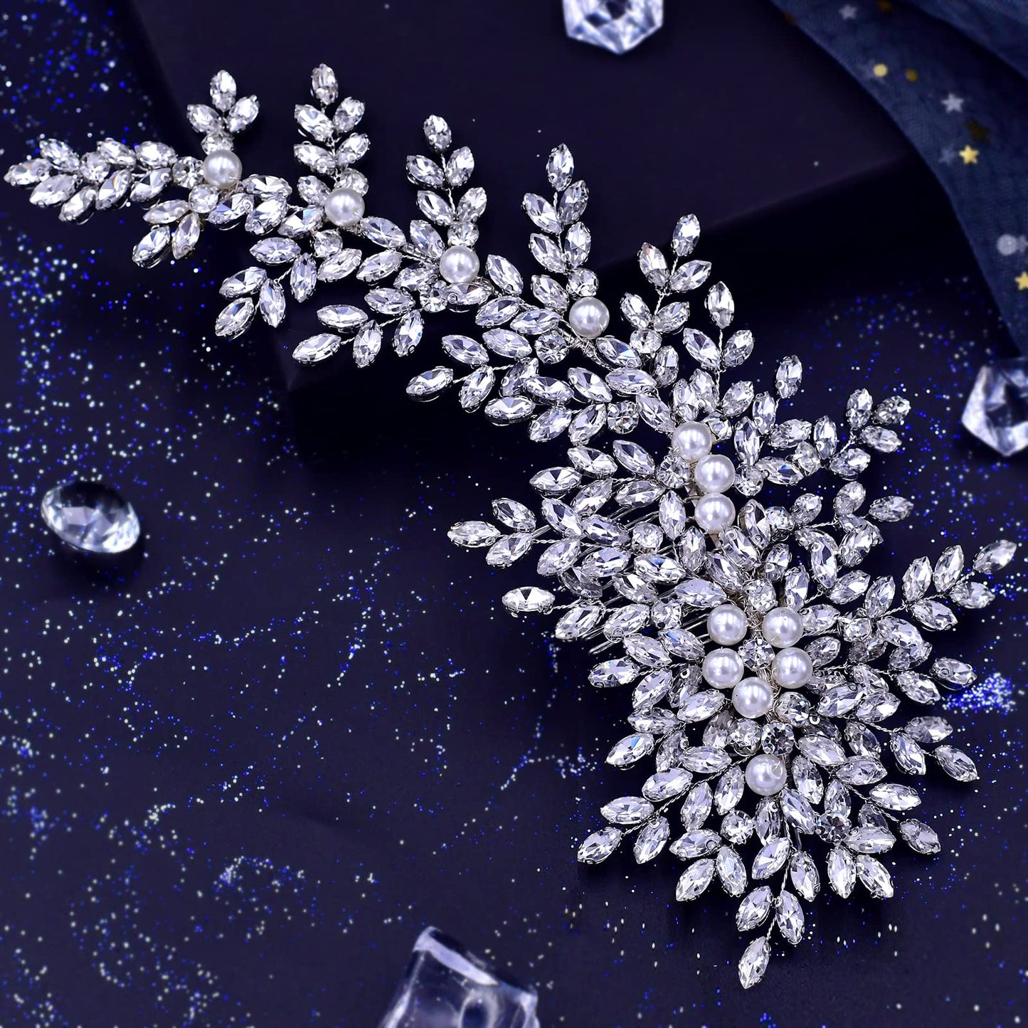 AMORARSI Crystal Wedding Hair Comb Bridal Hair Accessories Pearl and Rhinestone Bridal Side Combs for Women and Girls （Silver）