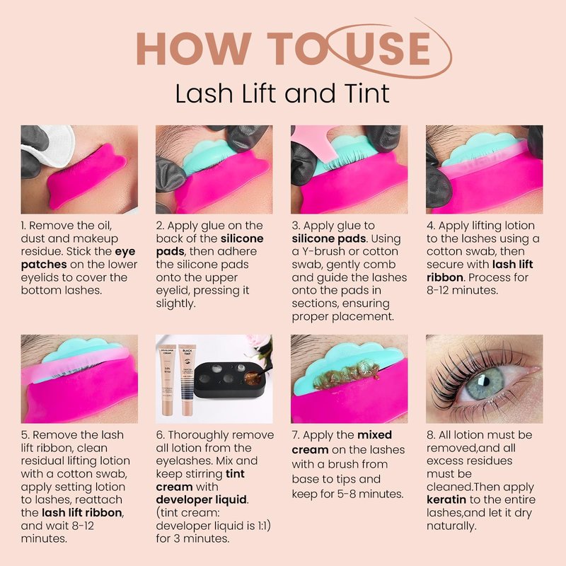Libeauty Airless Pump Lash Lift and Black Color Kit, 4-in-1 Brow Lamination Kit with Lash Lift Ribbon, Eyelash Perm DIY Kit, Natural Black Color Gentle Formula with Salon Grade for Home Use