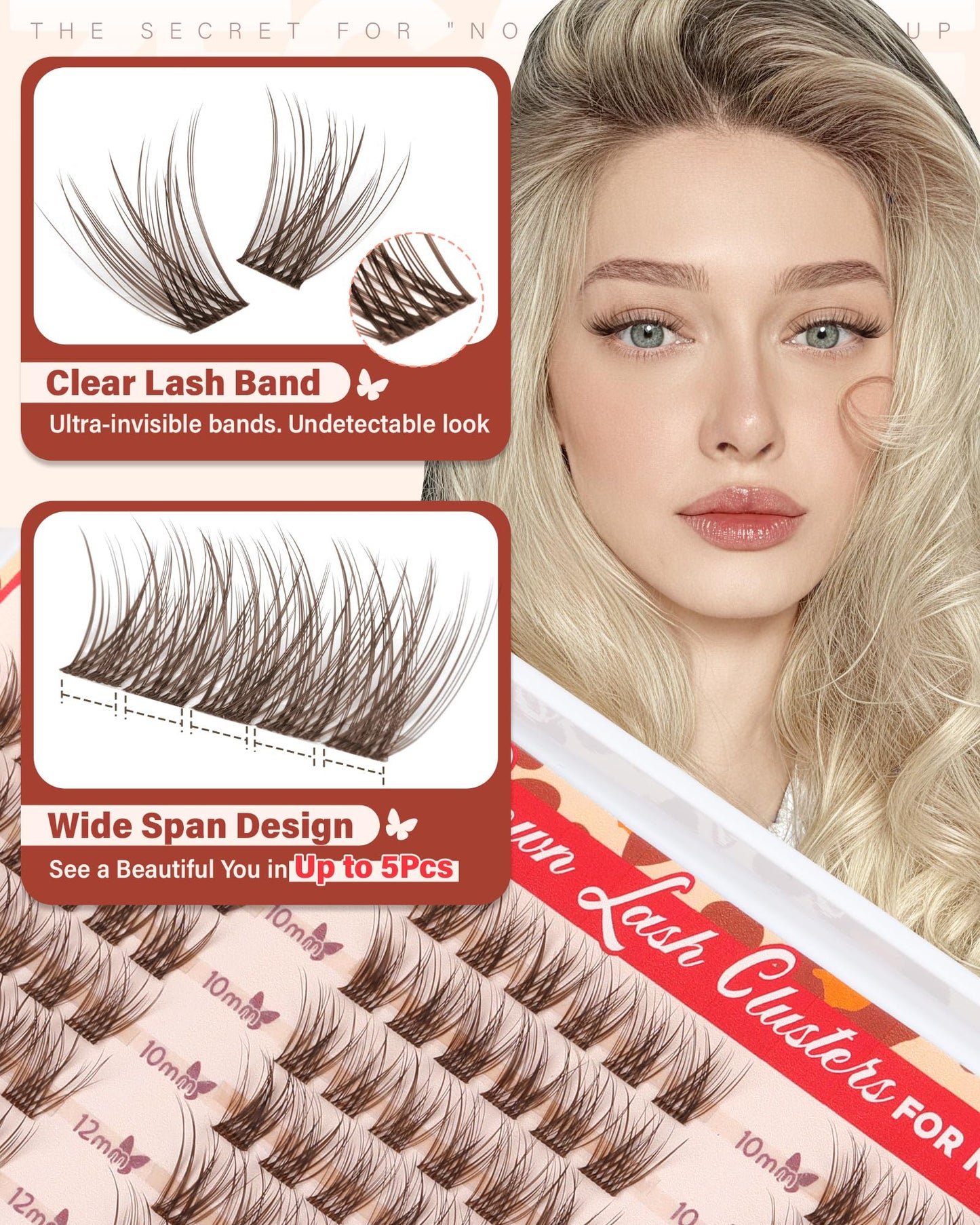 Short Brown Lash Clusters 10-12-14MM Clear Band Wispy Eyelash Clusters Natural Cluster Eyelash Extensions D-Curly Short Lashes Clusters Brown Wispy Cluster Lashes Natural Look 144Pcs by Zegaine