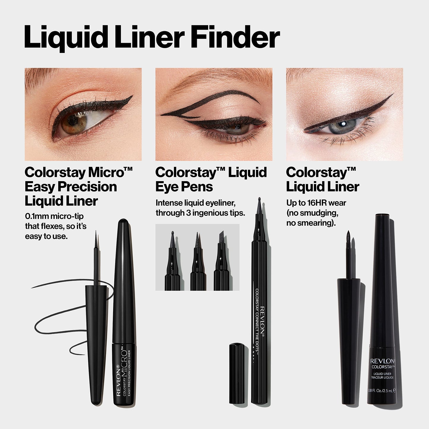 REVLON ColorStay Micro Easy Precision Liquid Eyeliner, Waterproof, Smudgeproof, Longwearing with Felt Tip Applicator, 301 Blackout, 0.057 fl oz
