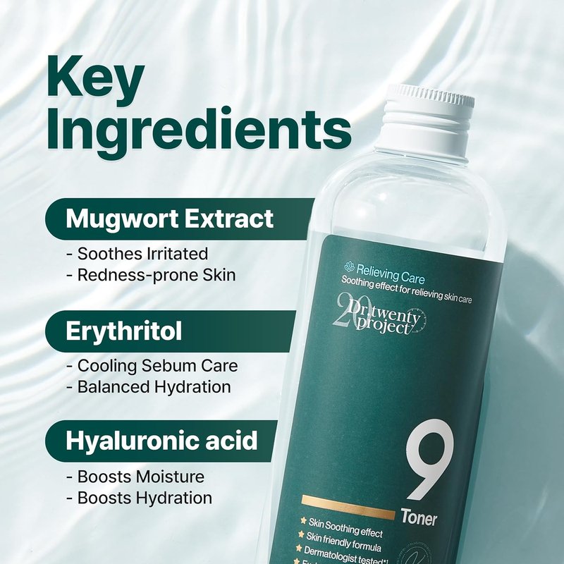 Soothing Toner with Mugwort Extract | Moisturizing & Sebum Control for Sensitive, Dry, Oily Skin – 300ml / 10.14 fl. oz
