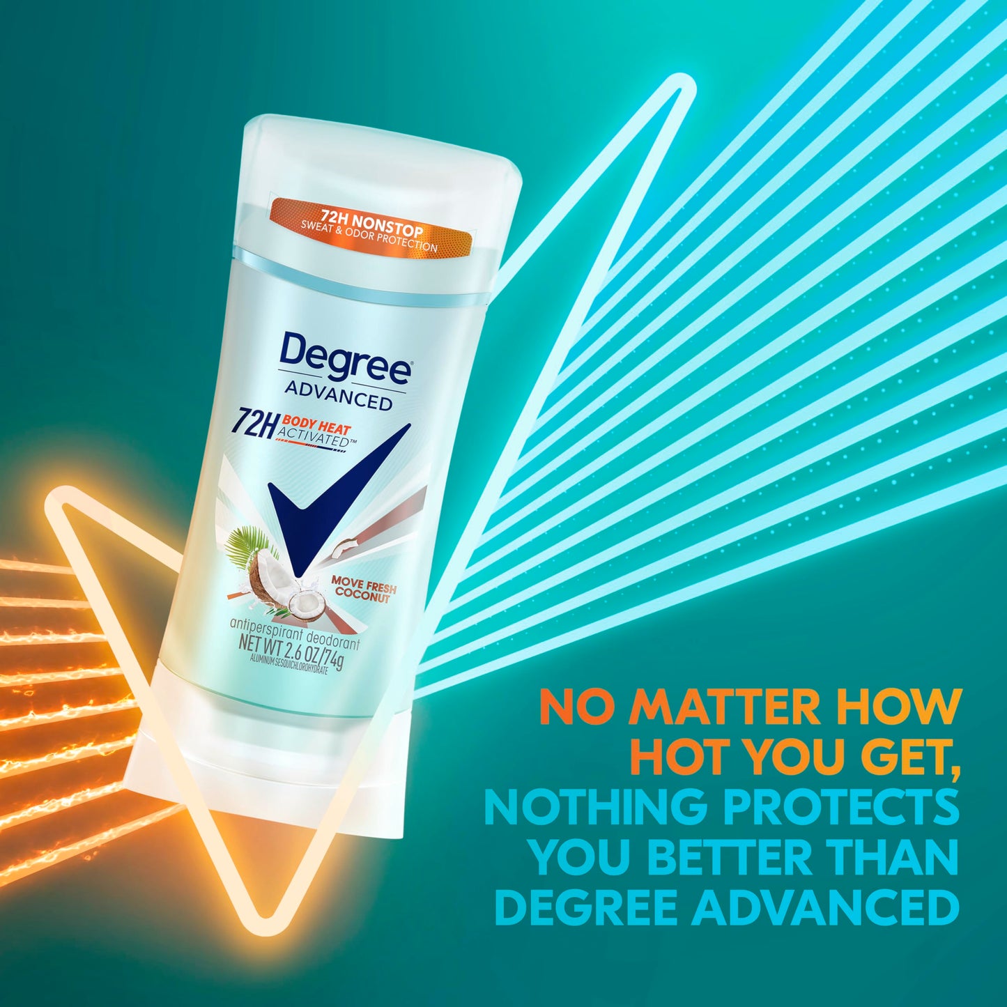 Degree Advanced Antiperspirant Deodorant Move Fresh Coconut 4 Count 72-Hour Sweat & Odor Protection Antiperspirant for Women with MotionSense Technology 2.6 oz