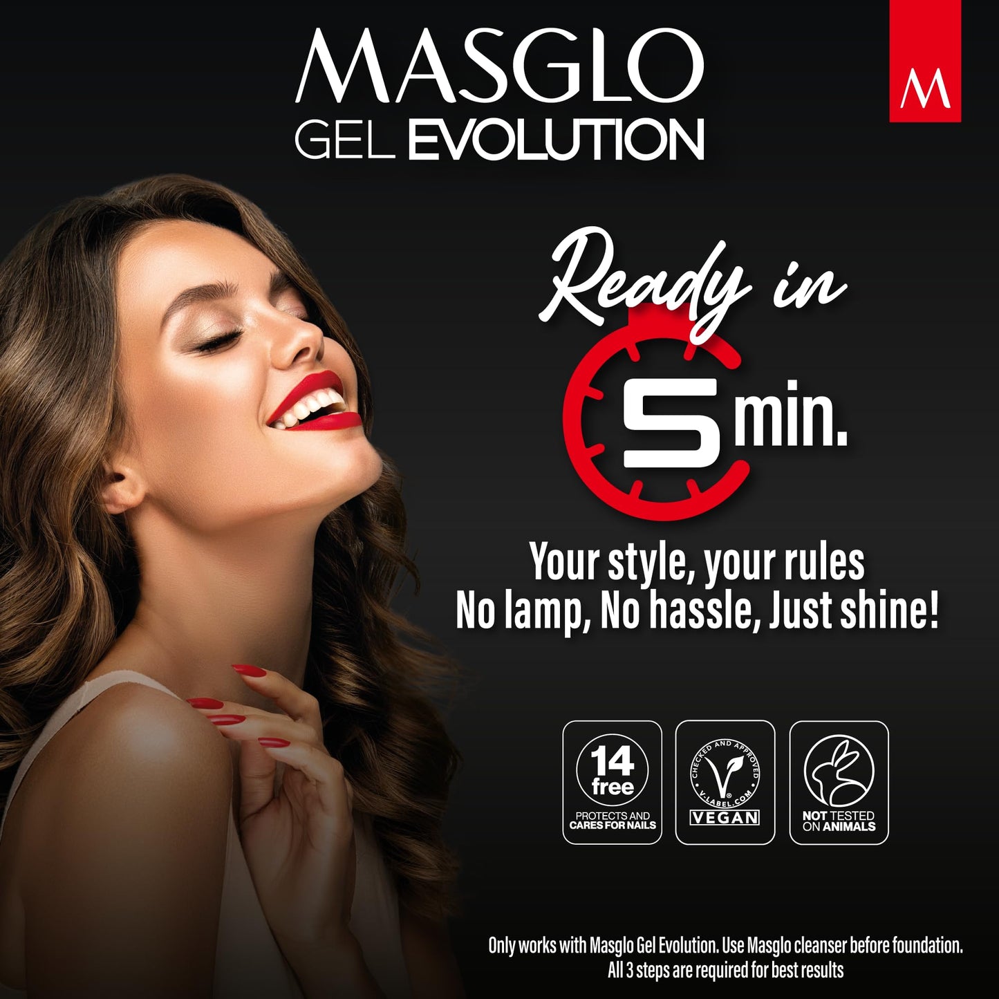 MASGLO Gel Evolution – Set of 3 Nail Polishes No UV/LED Lamp Needed, Fast-Drying, 12-Day Wear, 14-Free Formula, High-Gloss Finish, vegan (0.5 oz Each) h