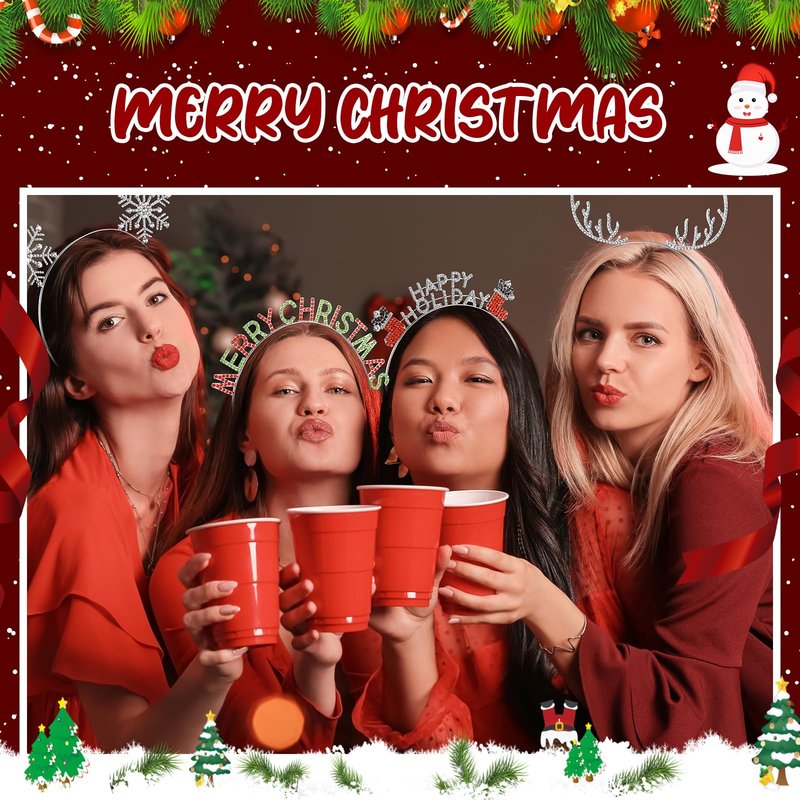 Ceenna 8 Pcs Christmas Headbands for Women Xmas Bell Hairband Rhinestone Reindeer Antler Snowflake Headband for Cosplay(Silver)