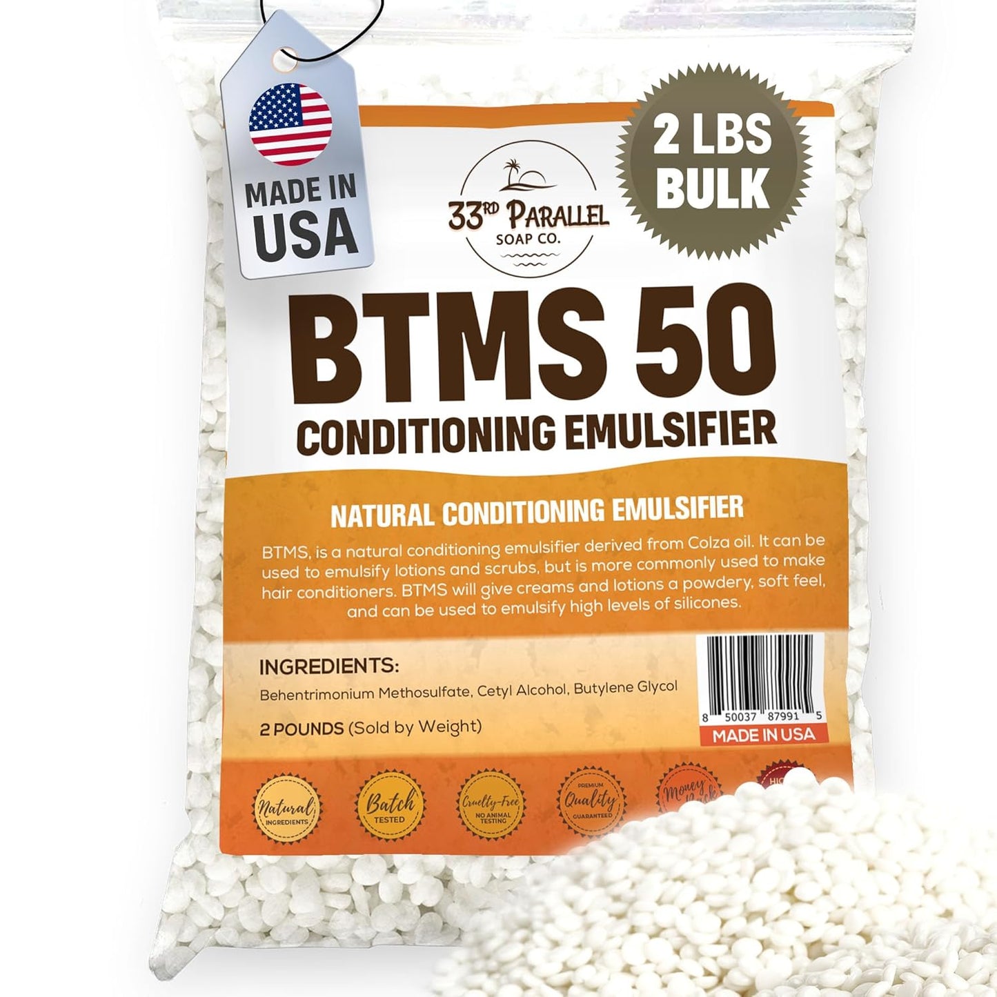 BTMS 50 Conditioning Emulsifier - 100% Natural Plant-Derived | 2 lbs Bulk | USA-Made