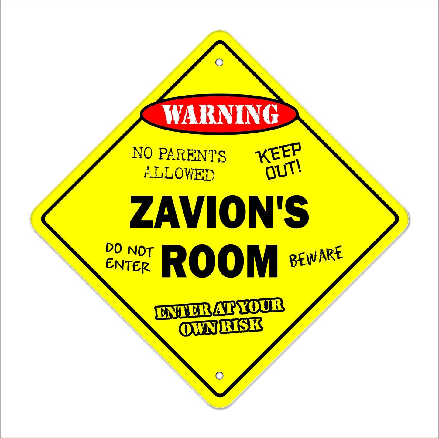 Zavion's Room Sign Crossing Zone Xing | Indoor/Outdoor | 12" Tall Kids Bedroom Decor Door Children's Name boy Girl
