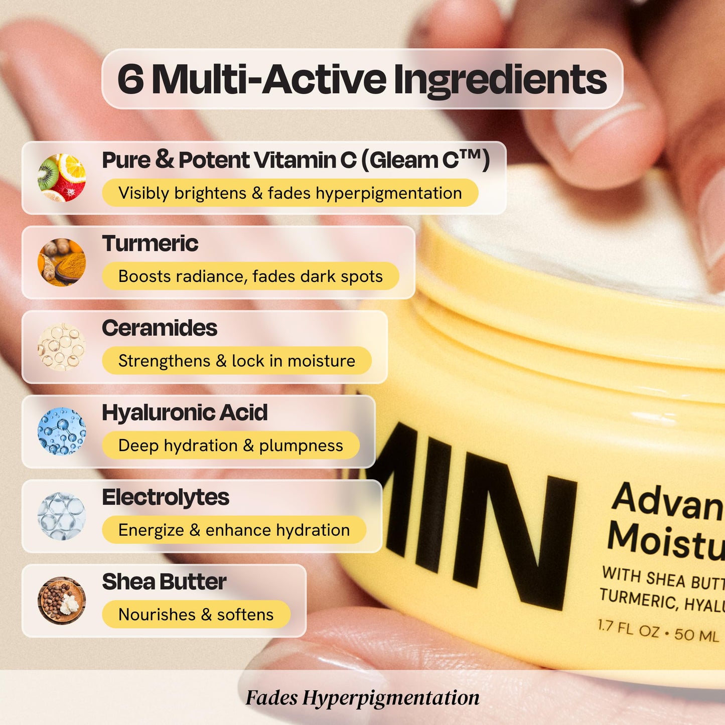 Gleamin Advanced Brightening Moisturizer 1.7fl oz Facial Cream, Shea Butter