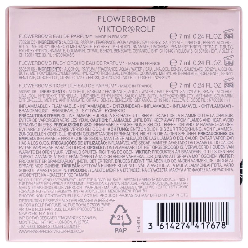 Flowerbomb Trio Set by Viktor and Rolf for Women - 3 Pc Mini Gift Set Flowerbomb, Ruby Orchid, Tiger Lily, All 0.24 EDP Spray