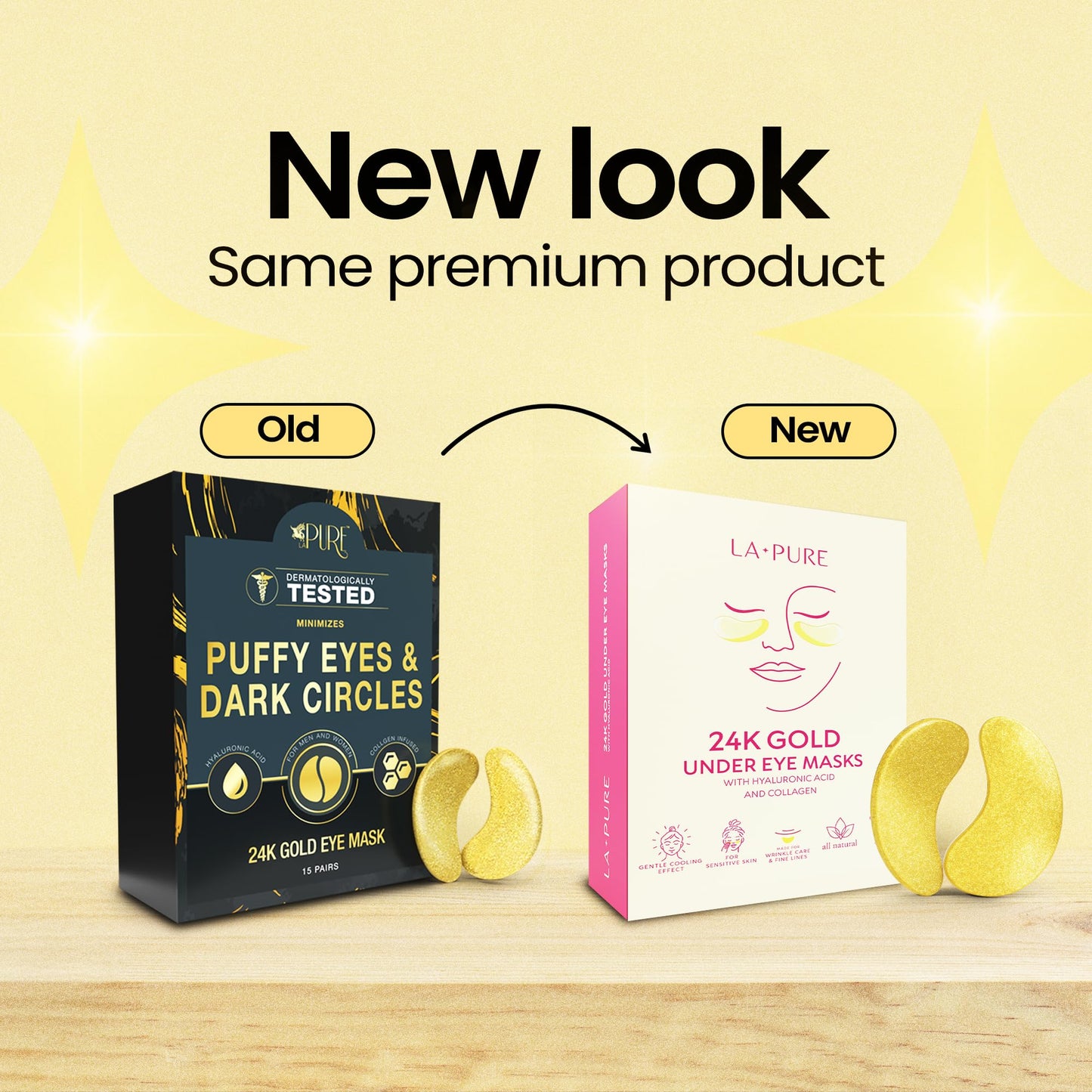 LA PURE Collagen Boosting Eye Mask Patches Under Eye Patches for Puffy Eyes Hyaluronic Acid Dark Circles Bags Lines Anti Wrinkles Anti Aging Hydrating Moisturizing Brightening Eye Gels 15ct