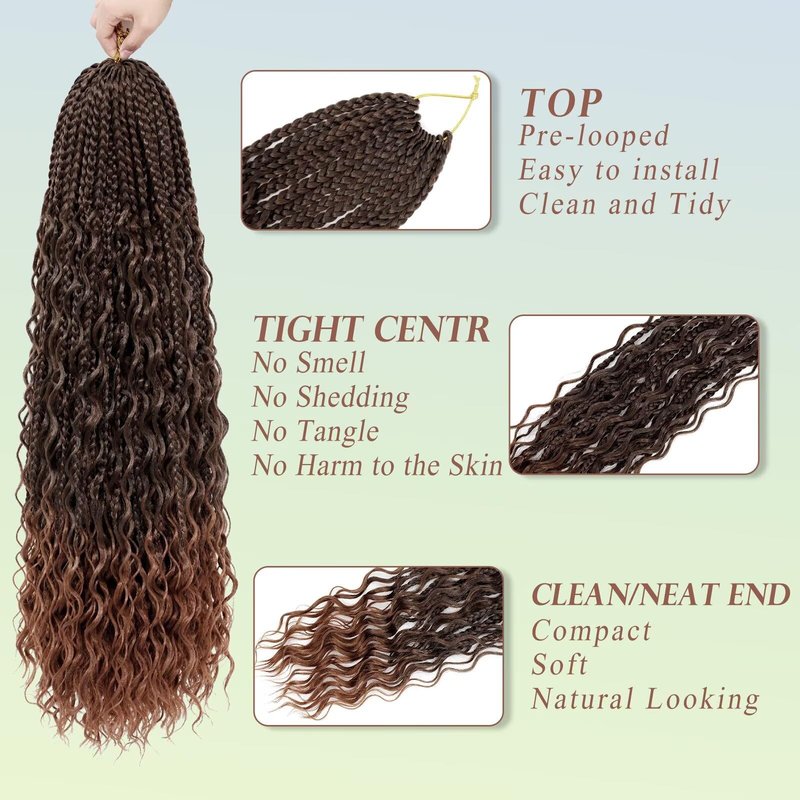 Miuric Goddess Box Braids Crochet Hair for Black Women 24 Inch 7 Packs Boho Crochet Box Braids With Curly Ends Pre Looped Bohomian Synthetic crochet Braiding Hair Extensions 1b/30
