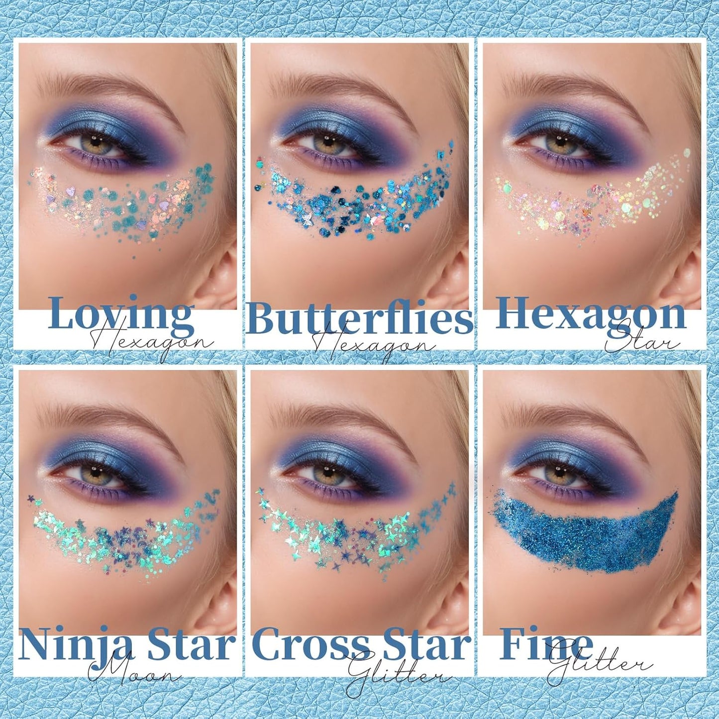 Teenitor Face Glitter Body Glitter, Clear White Body Glitter Gel, Hair Glitter Gel, 6 Shapes Rave Glitter, Mermaid Sequins Makeup Glitters Face Paint, Chunky Sparkling Glitter Gel for Women