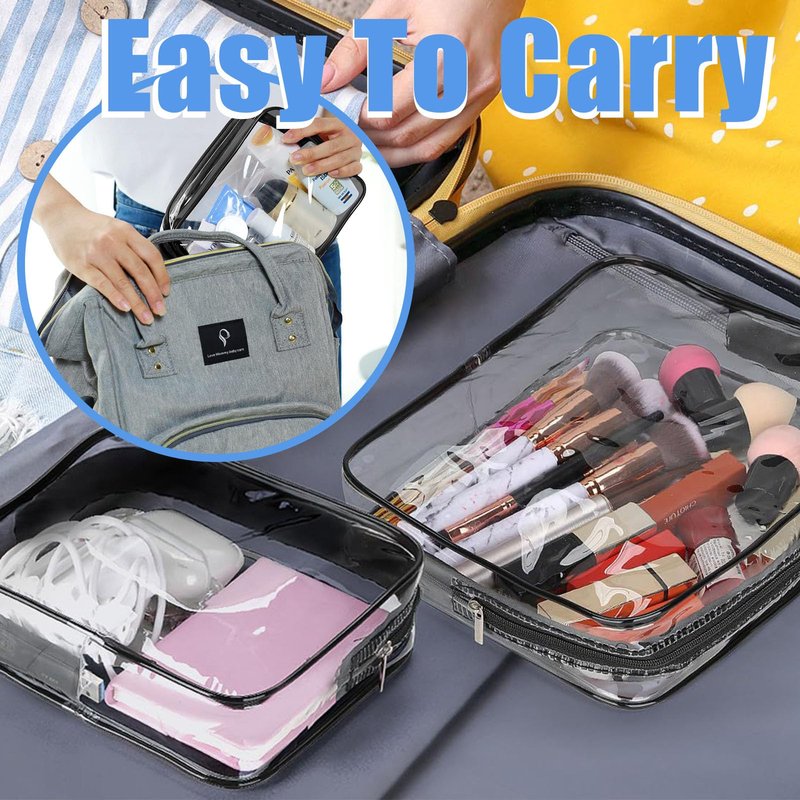 Eilyliafe 12 Pcs Clear Toiletry Bag PVC Waterproof Zippered PVC Cosmetic Makeup Carry Pouch TSA Approved Toiletry Bag for Travel Clear Organizer Storage Bags (Medium, Black)