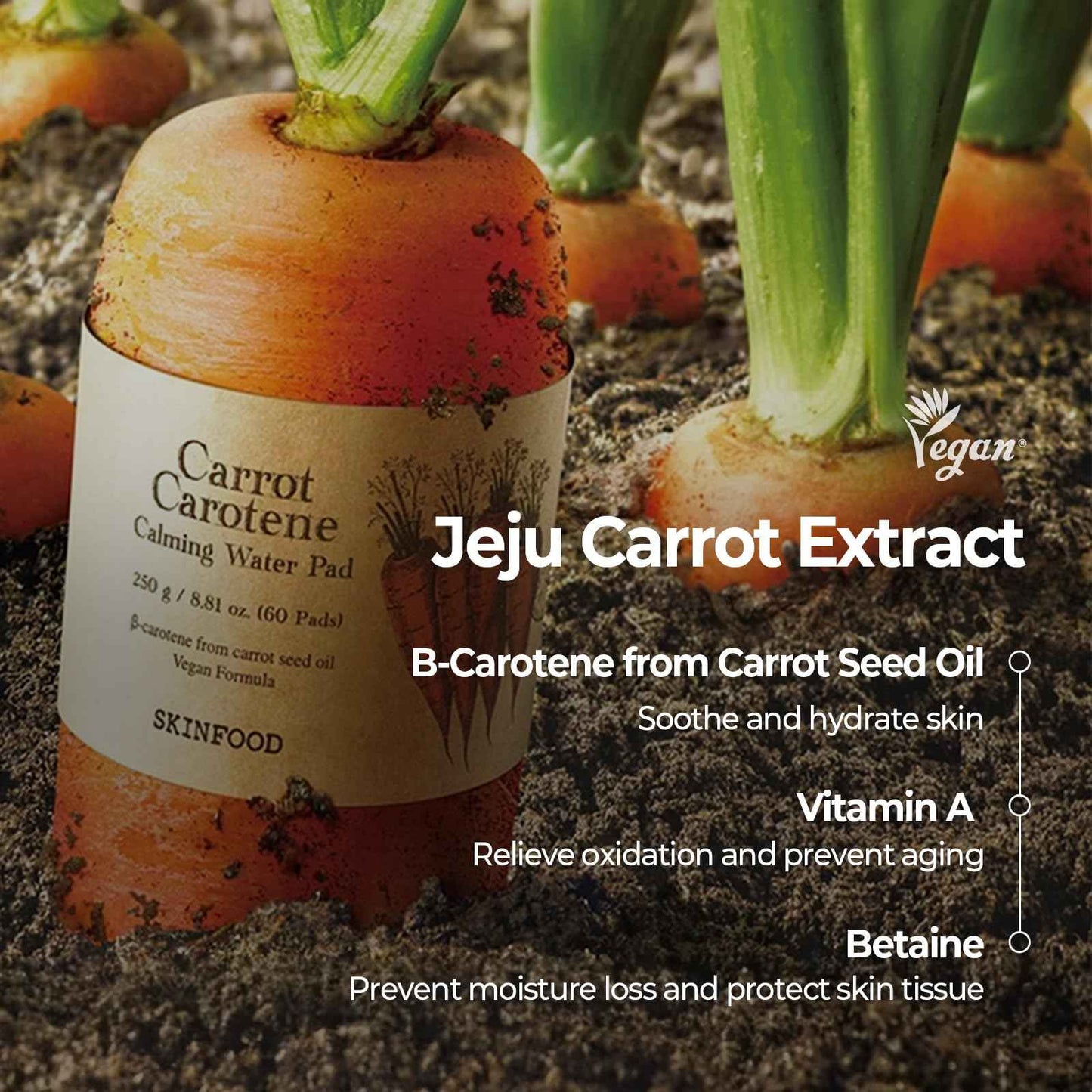 SKINFOOD Carrot Carotene Calming Water Toner Pads, Korean Skin Care Toner Pad for Face, Deep Hydrating, Soothing, After Sun Skincare for Sensitive Skin, Redness Relief, 100% Cotton, 8.81 oz (60 Pads)