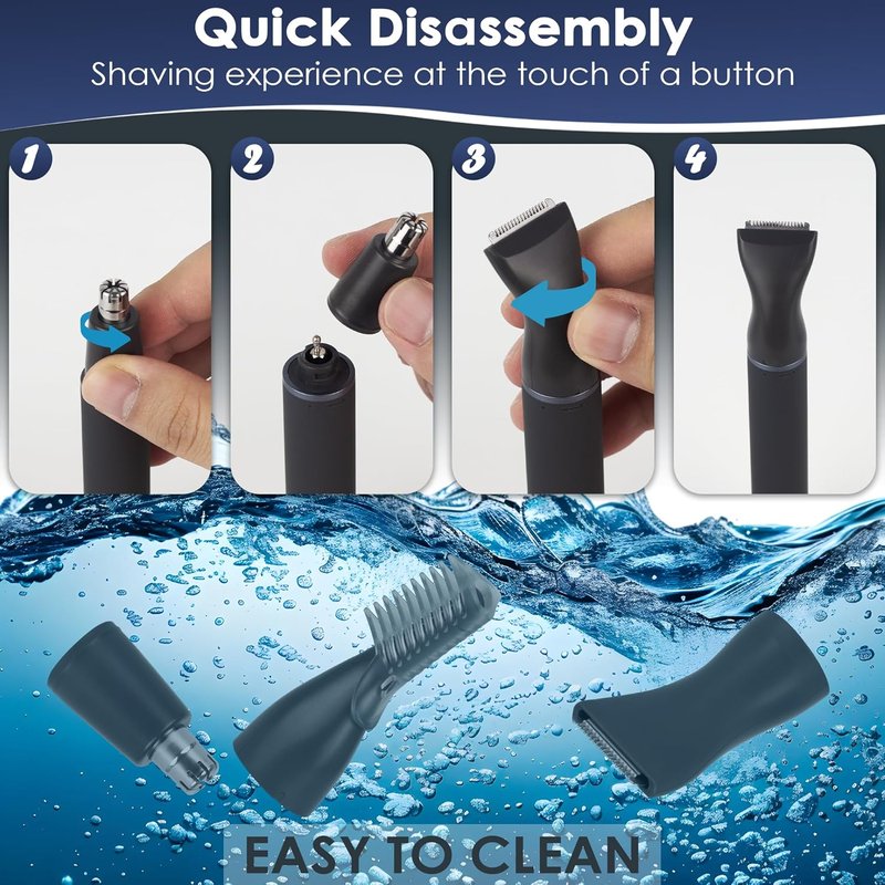 Nose Hair Trimmer for Men - Painless 3-in-1 Grooming Kit with Rechargeable Waterproof Heads | Easy Ear, Eyebrow & Body Hair Removal