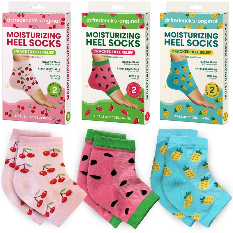 Moisturizing Heel Socks for Dry Cracked Heels Treatment - 3 Pairs Infused with Coconut Oil & Mango Butter | Summer Print