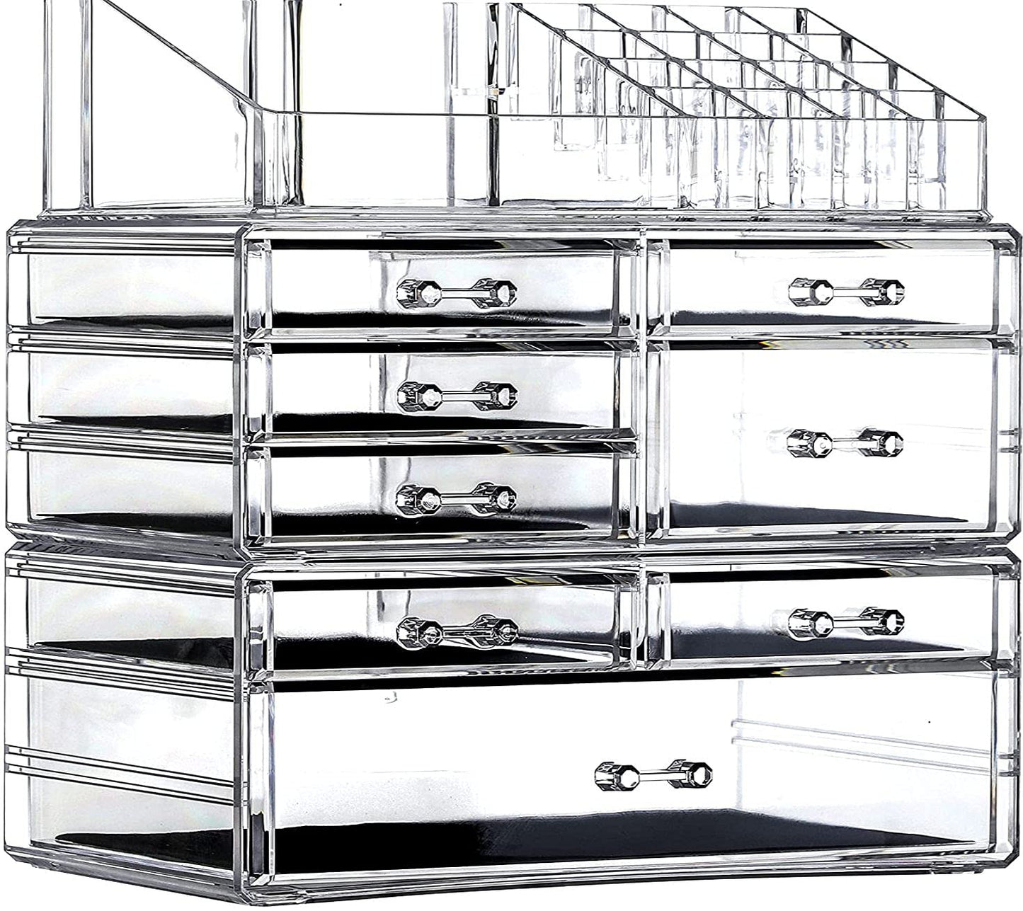 Cq acrylic 3 Pack Clear Makeup Organizer Countertop,Stackable 7 Drawers Skincare Organizer,Cute Skin Care Organizer for Vanity Hair Clip,Jewelry,Beauty Product Desk and Make Up Organizers for Vanity
