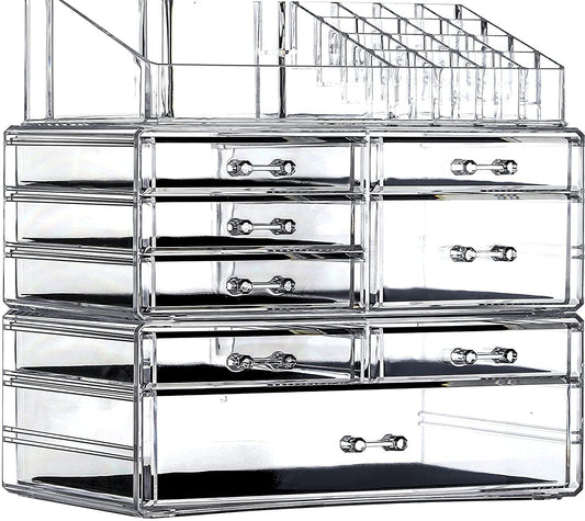Cq acrylic 3 Pack Clear Makeup Organizer Countertop,Stackable 7 Drawers Skincare Organizer,Cute Skin Care Organizer for Vanity Hair Clip,Jewelry,Beauty Product Desk and Make Up Organizers for Vanity
