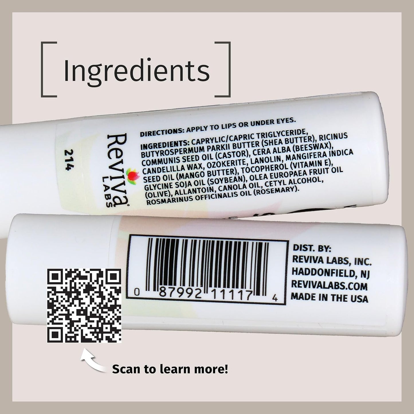 Reviva Labs Vitamin E Stick - Hydrating Lip Balm for Chapped Lips | Moisturizing Beeswax & Shea Butter - Pack of 12