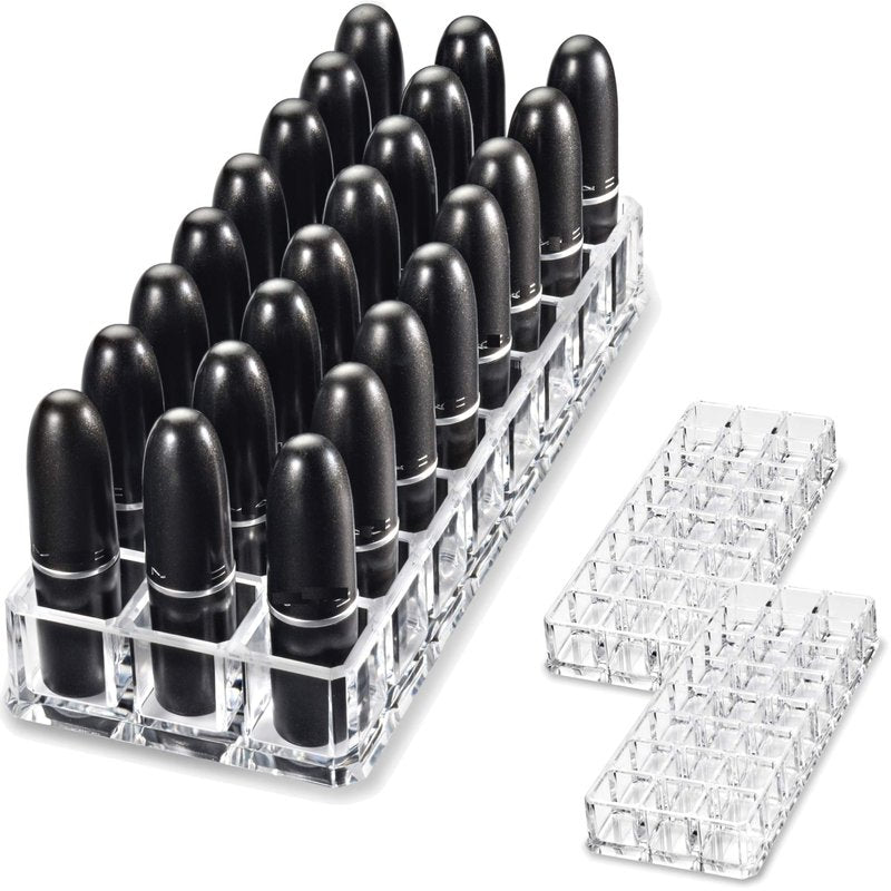 BY ALEGORY (Set Of 2) Acrylic Lipstick Makeup Organizers 24 Space Beauty Storage Refillable Cosmetic Container - Clear