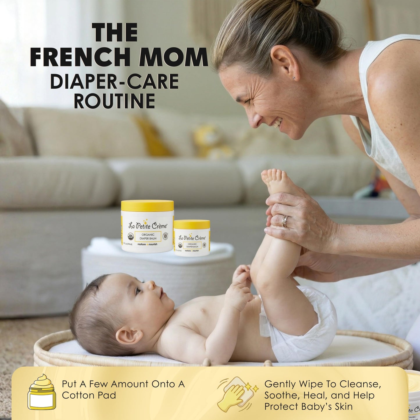 La Petite Creme French Organic Diaper Balm (4 oz) - Healing & Nourishing Diaper Cream - Gentle & Safe Liniment Baby Lotion - USDA Certified Organic - Baby Essentials for Newborn