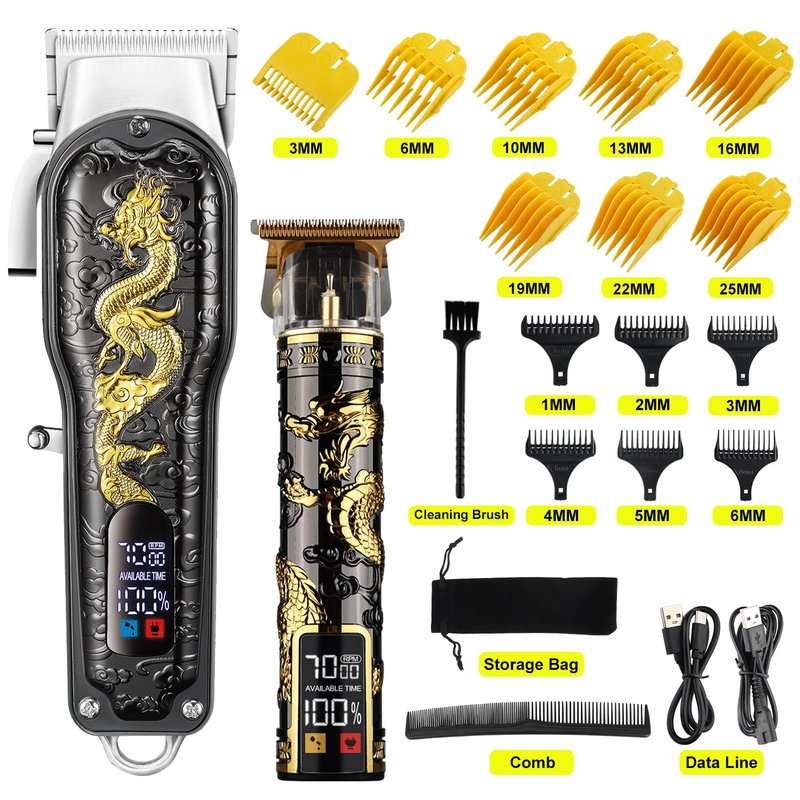 HIENA PRO Hair Clippers for Men T-Blade Trimmer Set, Men Professional Cordless Barber Hair Clippers Set with LED Display