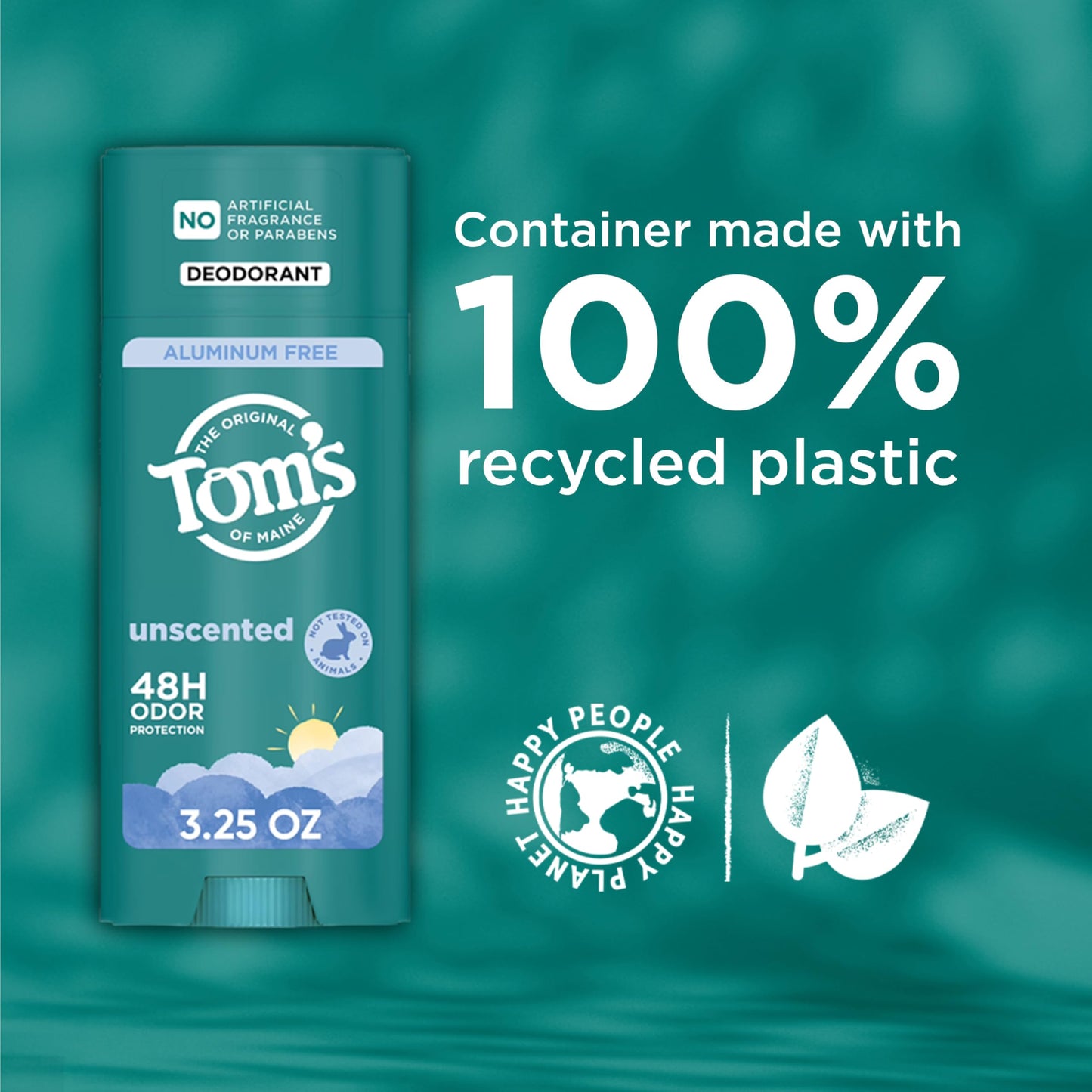 Tom’s of Maine Unscented Natural Deodorant, Aluminum Free, Clear Application, Odor & Wetness Protection, Naturally Derived Ingredients, 3.25 oz (2 Pack)