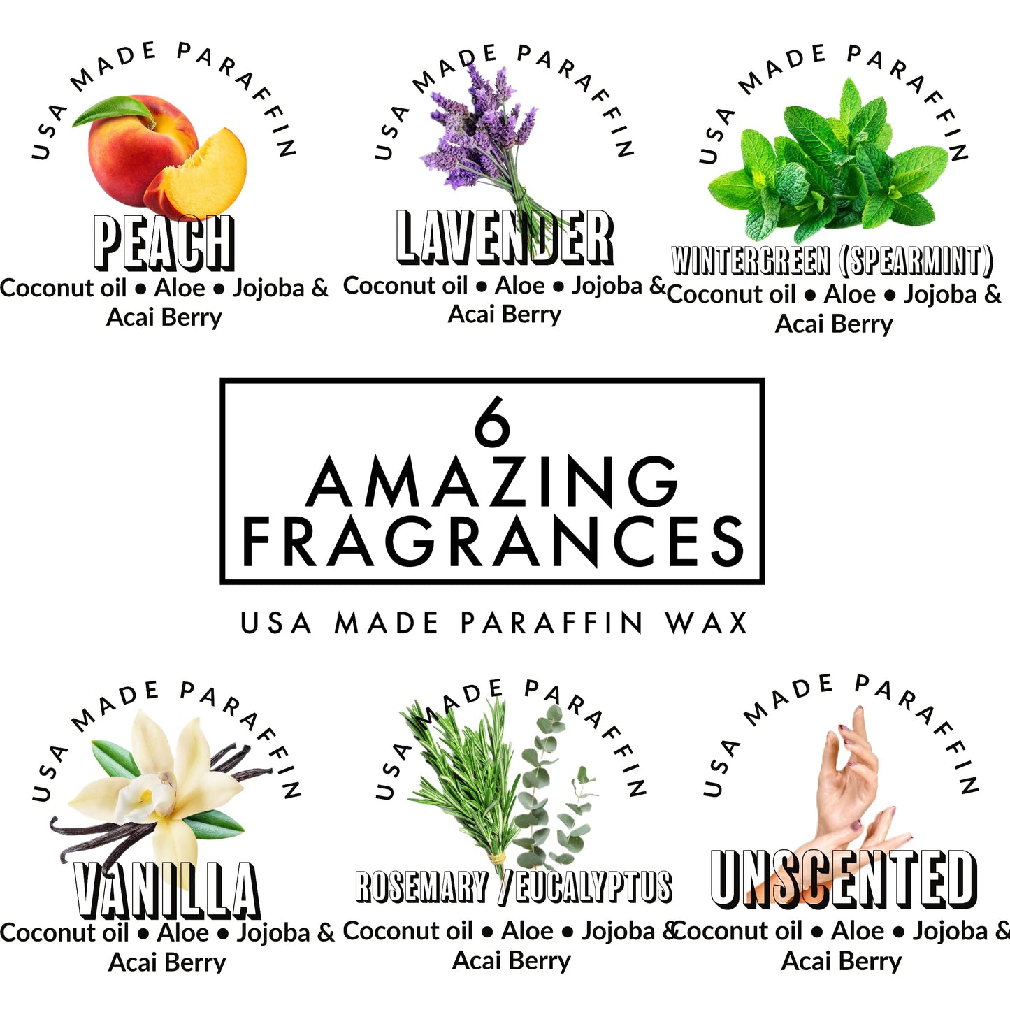 Paraffin Wax refill by Fleur De Spa - Infused with Acai, Coconut oil, Jojoba and Aloe USA Made (Rosemary, Mint & Eucalyptus, 6 pound box)