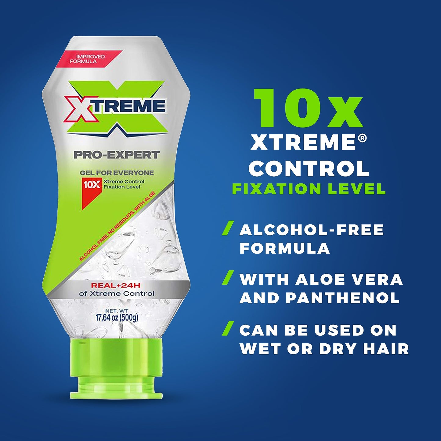 Xtreme Pro-Expert Clear Styling Hair Gel, Alcohol-Free 24-Hours Extreme Control with Aloe Vera, 17.64 oz Squeeze Bottle (Pack of 12)