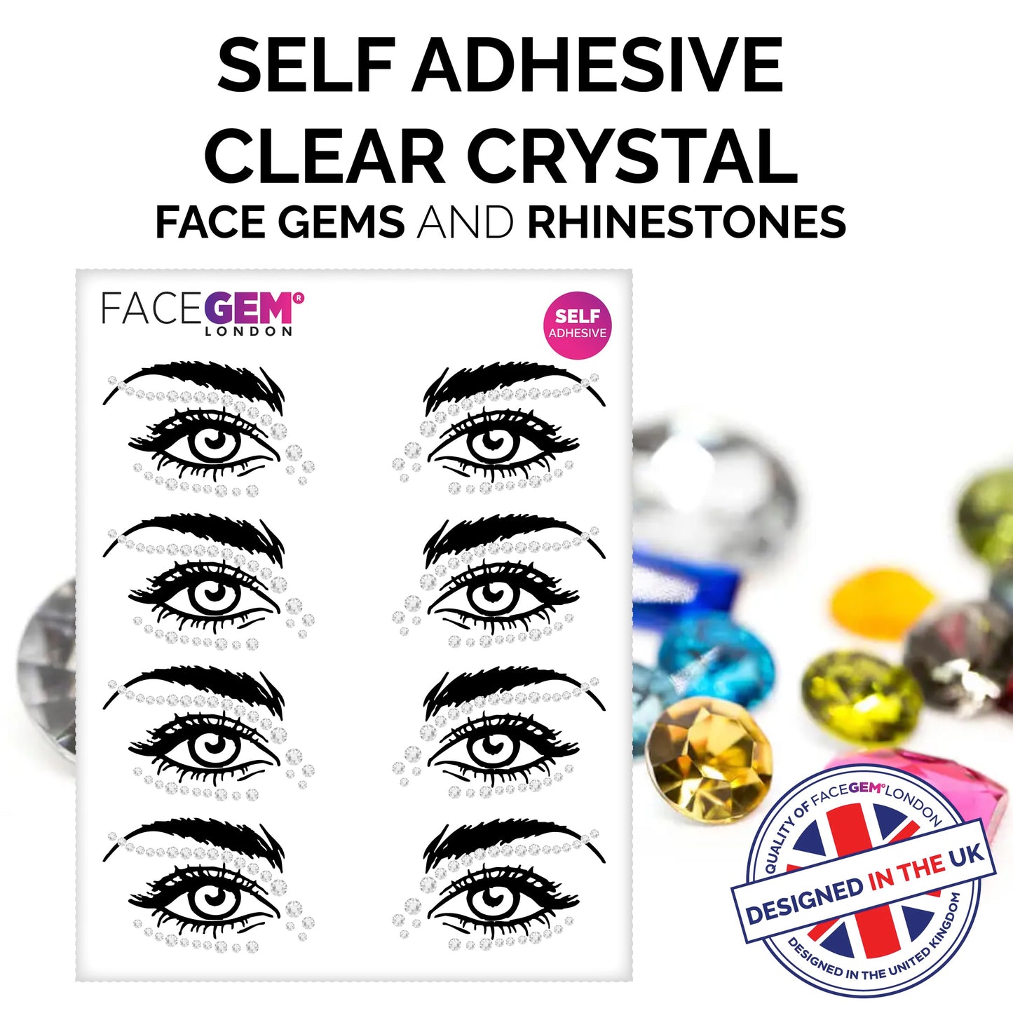 Face Gems – Face Jewels - Self-Adhesive Rhinestone Face Jewels for Makeup, Party & Rave Looks - Eye Gems, Face Glitter, Festival Face Gems, Glitter Tattoo, Self- Adhesive Festival Gems (Clear)